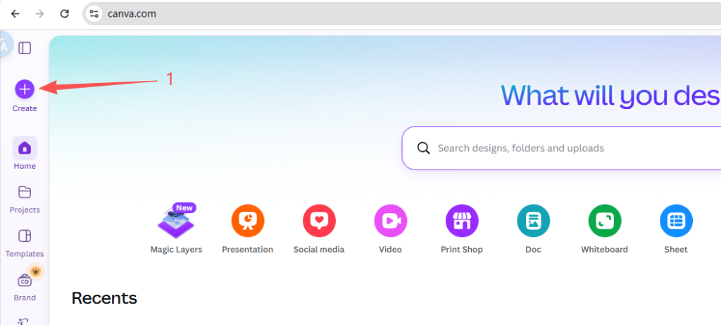 1 canva create